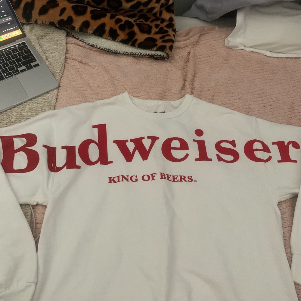 budweiser white oversized crewneck